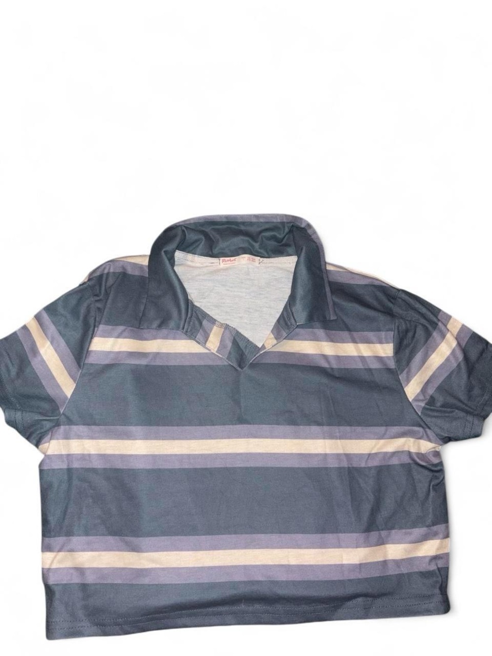 ROMWE Navy Blue Polo with Cream and Light Purple Stripes